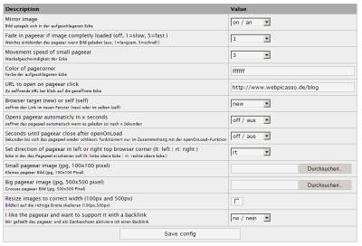 Wordpress pagepeel administration